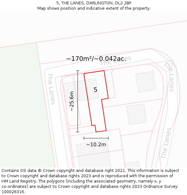 5, THE LANES, DARLINGTON, DL2 2BF: Plot and title map