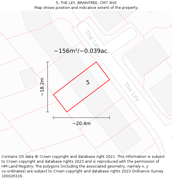 5, THE LEY, BRAINTREE, CM7 3NS: Plot and title map