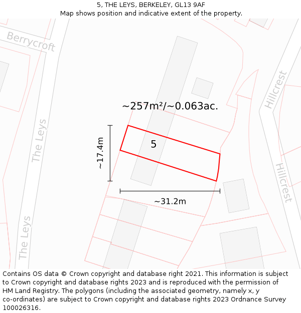 5, THE LEYS, BERKELEY, GL13 9AF: Plot and title map