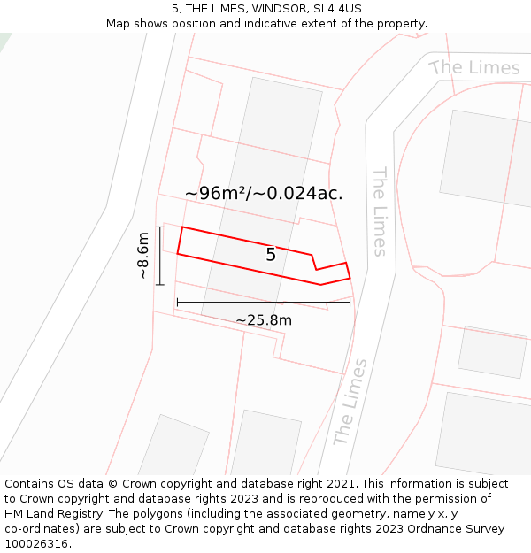 5, THE LIMES, WINDSOR, SL4 4US: Plot and title map