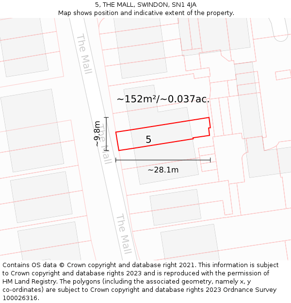 5, THE MALL, SWINDON, SN1 4JA: Plot and title map