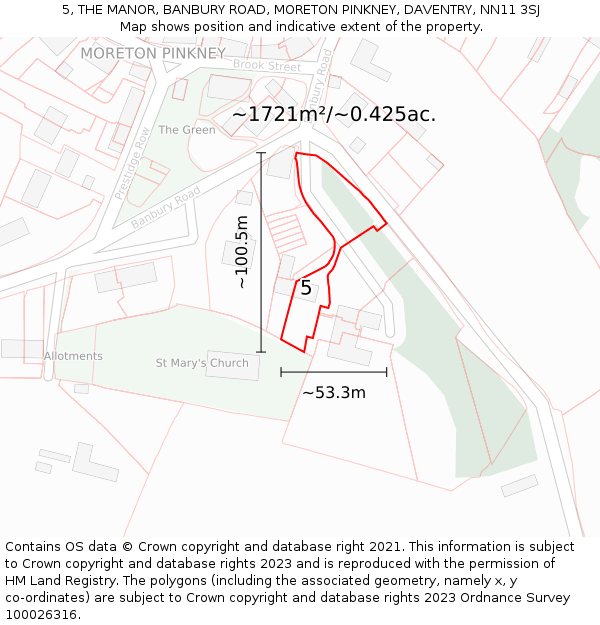 5, THE MANOR, BANBURY ROAD, MORETON PINKNEY, DAVENTRY, NN11 3SJ: Plot and title map