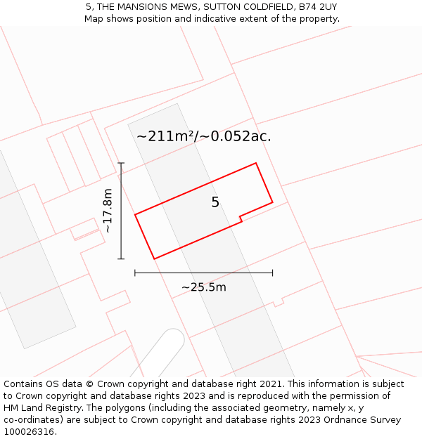 5, THE MANSIONS MEWS, SUTTON COLDFIELD, B74 2UY: Plot and title map