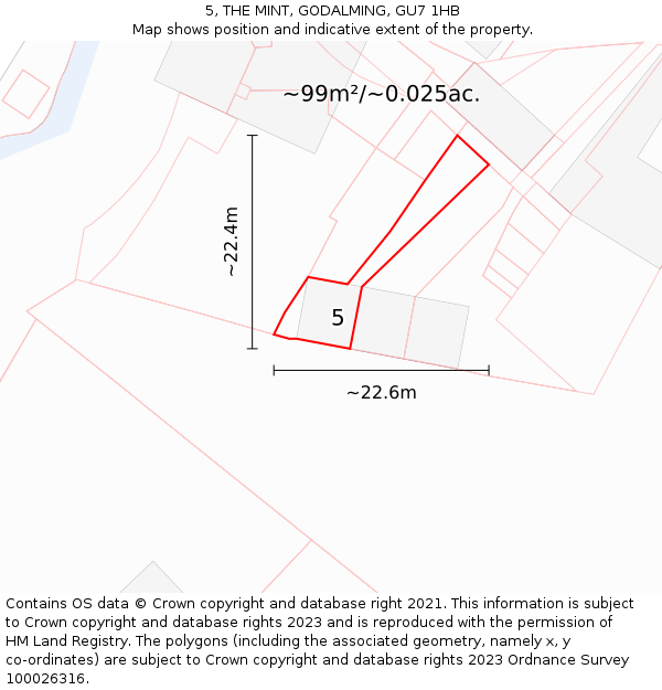 5, THE MINT, GODALMING, GU7 1HB: Plot and title map