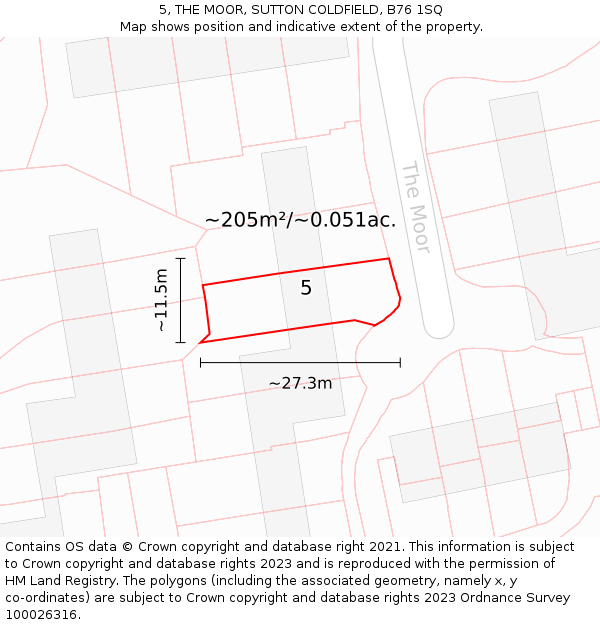 5, THE MOOR, SUTTON COLDFIELD, B76 1SQ: Plot and title map