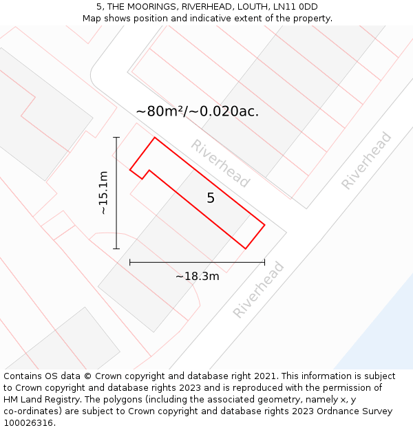 5, THE MOORINGS, RIVERHEAD, LOUTH, LN11 0DD: Plot and title map