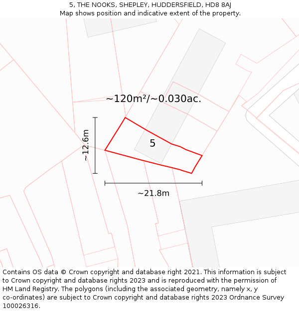 5, THE NOOKS, SHEPLEY, HUDDERSFIELD, HD8 8AJ: Plot and title map