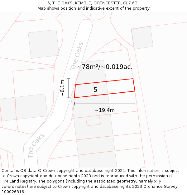5, THE OAKS, KEMBLE, CIRENCESTER, GL7 6BH: Plot and title map