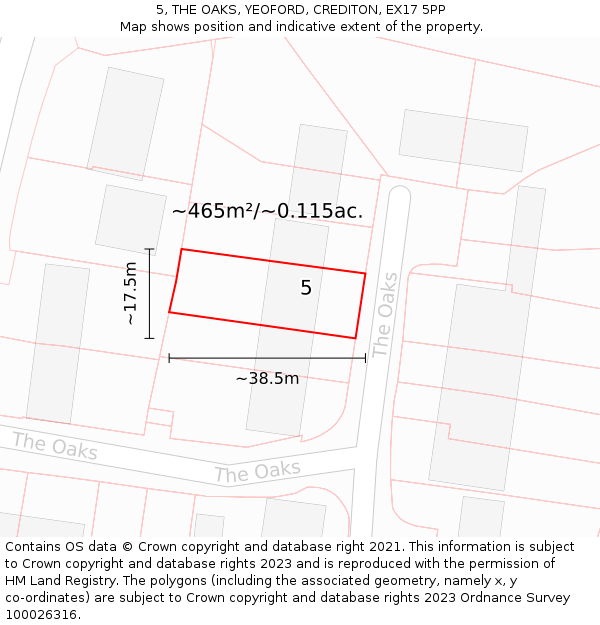5, THE OAKS, YEOFORD, CREDITON, EX17 5PP: Plot and title map