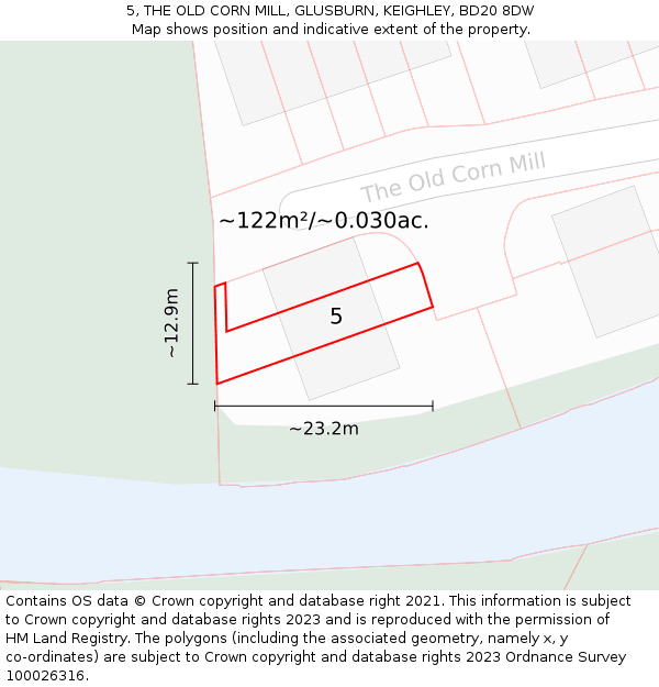 5, THE OLD CORN MILL, GLUSBURN, KEIGHLEY, BD20 8DW: Plot and title map