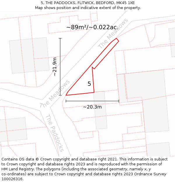 5, THE PADDOCKS, FLITWICK, BEDFORD, MK45 1XE: Plot and title map