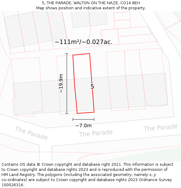 5, THE PARADE, WALTON ON THE NAZE, CO14 8EH: Plot and title map