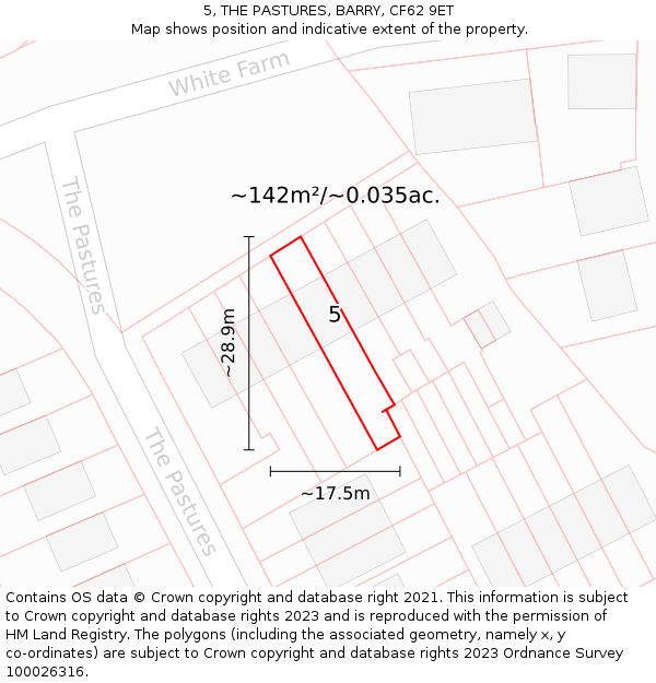 5, THE PASTURES, BARRY, CF62 9ET: Plot and title map