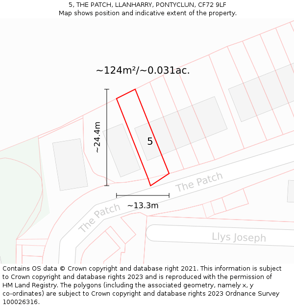 5, THE PATCH, LLANHARRY, PONTYCLUN, CF72 9LF: Plot and title map