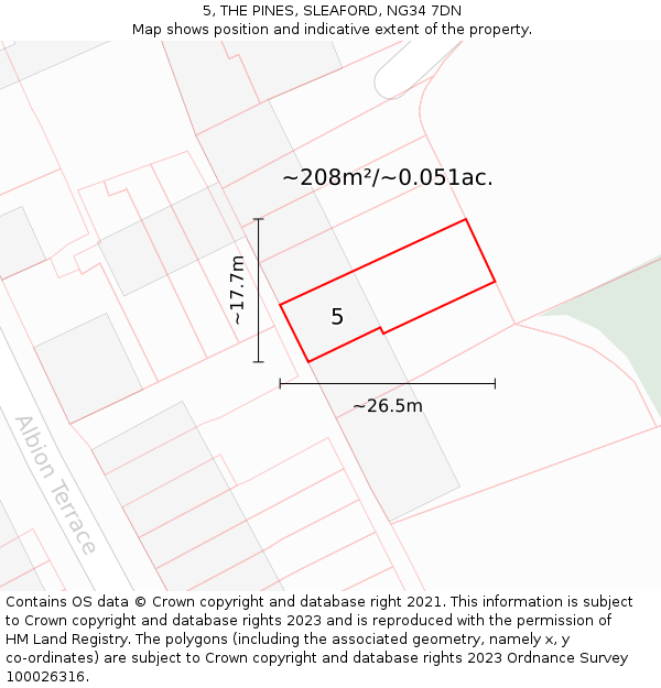 5, THE PINES, SLEAFORD, NG34 7DN: Plot and title map