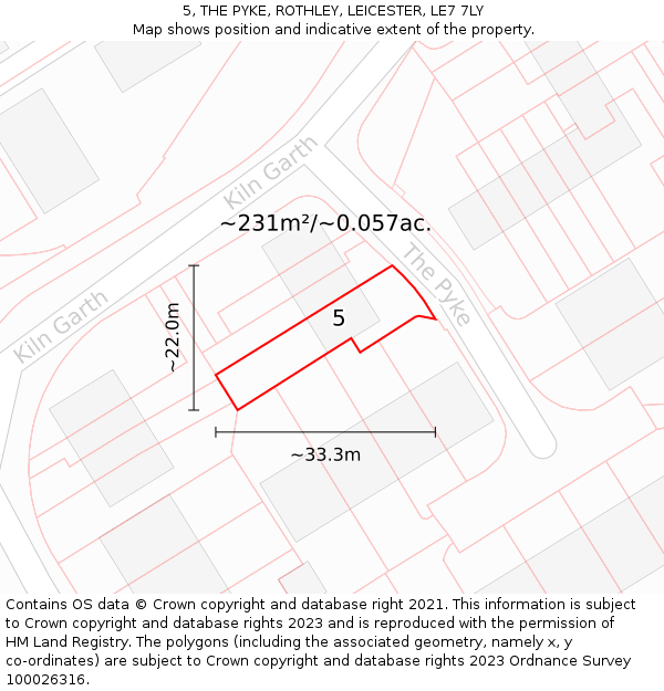 5, THE PYKE, ROTHLEY, LEICESTER, LE7 7LY: Plot and title map
