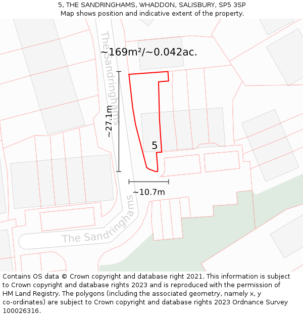 5, THE SANDRINGHAMS, WHADDON, SALISBURY, SP5 3SP: Plot and title map