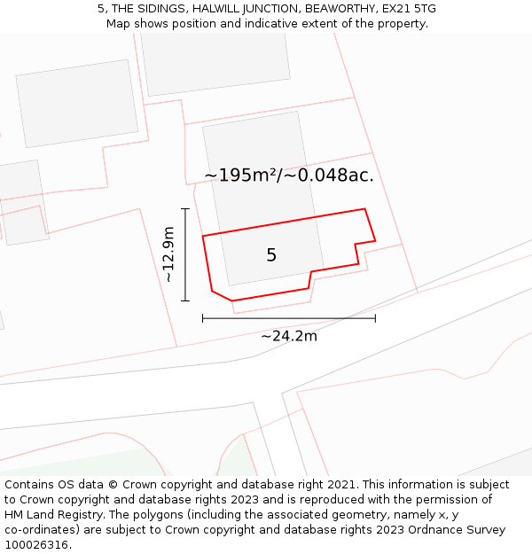 5, THE SIDINGS, HALWILL JUNCTION, BEAWORTHY, EX21 5TG: Plot and title map