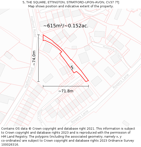 5, THE SQUARE, ETTINGTON, STRATFORD-UPON-AVON, CV37 7TJ: Plot and title map