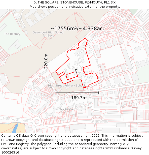 5, THE SQUARE, STONEHOUSE, PLYMOUTH, PL1 3JX: Plot and title map