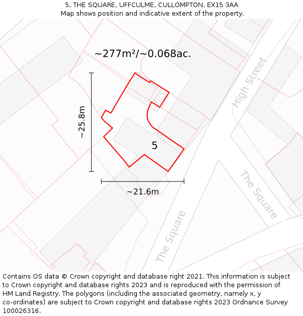 5, THE SQUARE, UFFCULME, CULLOMPTON, EX15 3AA: Plot and title map