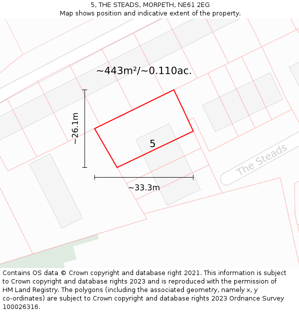 5, THE STEADS, MORPETH, NE61 2EG: Plot and title map
