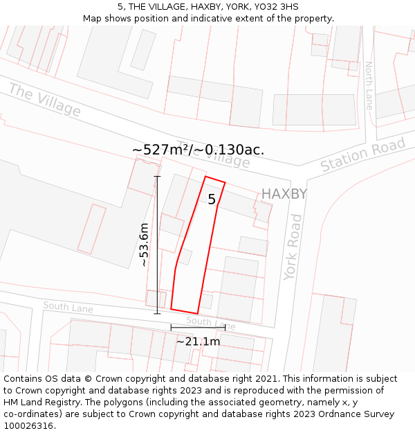5, THE VILLAGE, HAXBY, YORK, YO32 3HS: Plot and title map