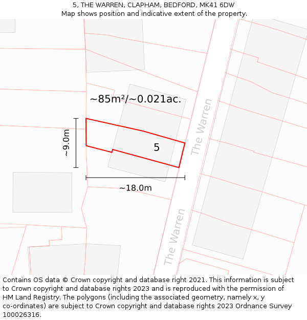 5, THE WARREN, CLAPHAM, BEDFORD, MK41 6DW: Plot and title map