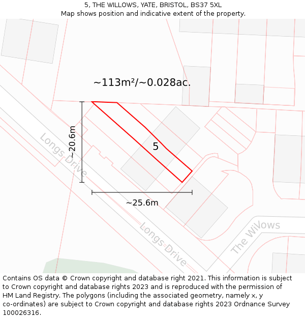5, THE WILLOWS, YATE, BRISTOL, BS37 5XL: Plot and title map
