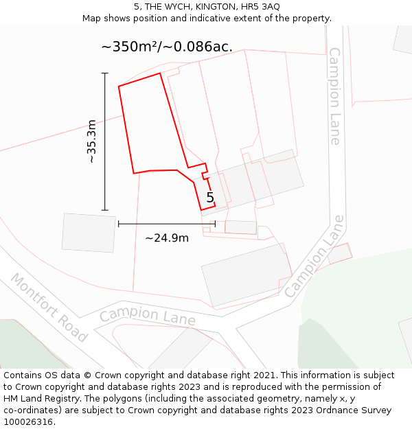 5, THE WYCH, KINGTON, HR5 3AQ: Plot and title map