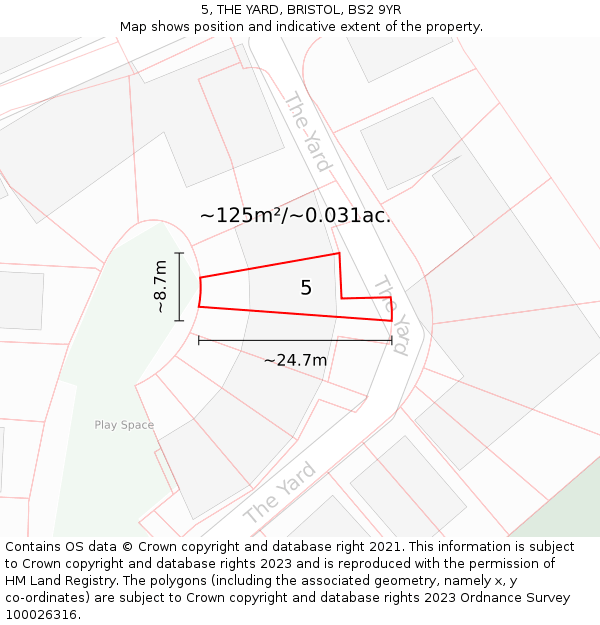 5, THE YARD, BRISTOL, BS2 9YR: Plot and title map