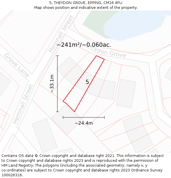 5, THEYDON GROVE, EPPING, CM16 4PU: Plot and title map