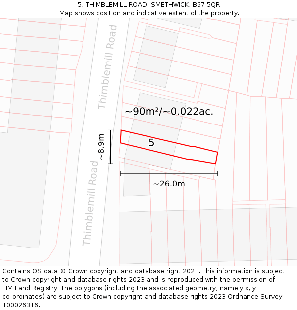 5, THIMBLEMILL ROAD, SMETHWICK, B67 5QR: Plot and title map