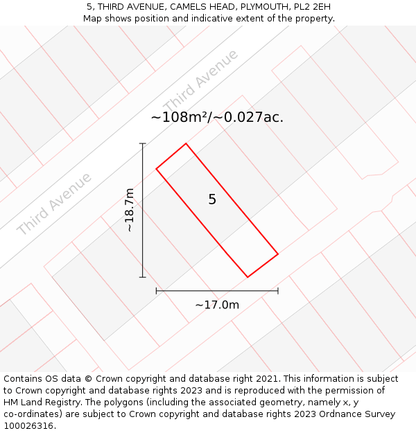 5, THIRD AVENUE, CAMELS HEAD, PLYMOUTH, PL2 2EH: Plot and title map