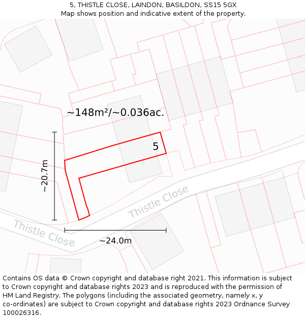 5, THISTLE CLOSE, LAINDON, BASILDON, SS15 5GX: Plot and title map