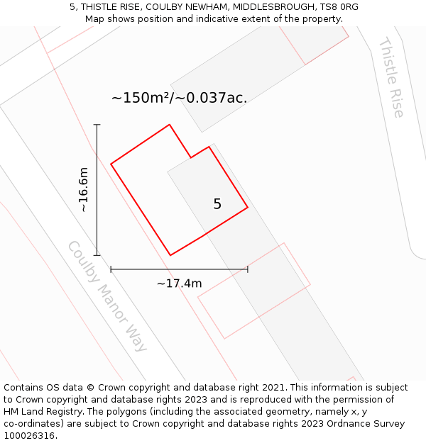 5, THISTLE RISE, COULBY NEWHAM, MIDDLESBROUGH, TS8 0RG: Plot and title map