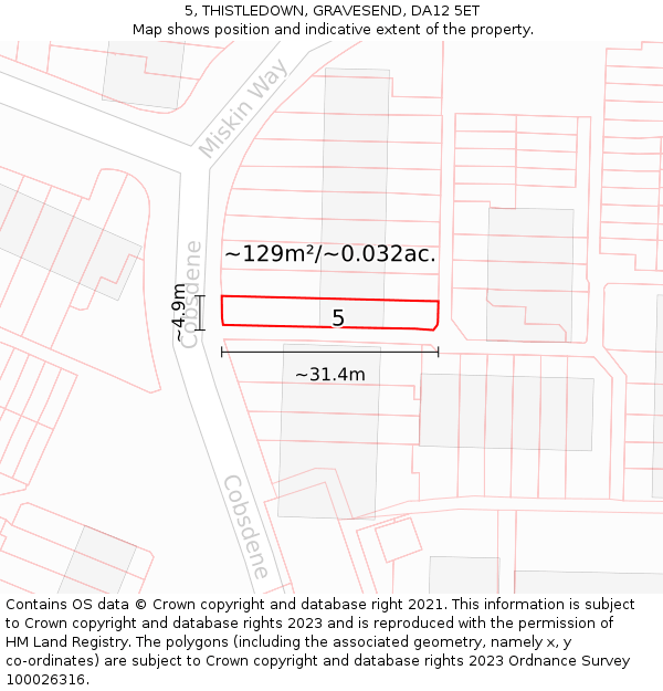 5, THISTLEDOWN, GRAVESEND, DA12 5ET: Plot and title map