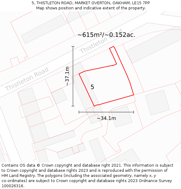 5, THISTLETON ROAD, MARKET OVERTON, OAKHAM, LE15 7PP: Plot and title map