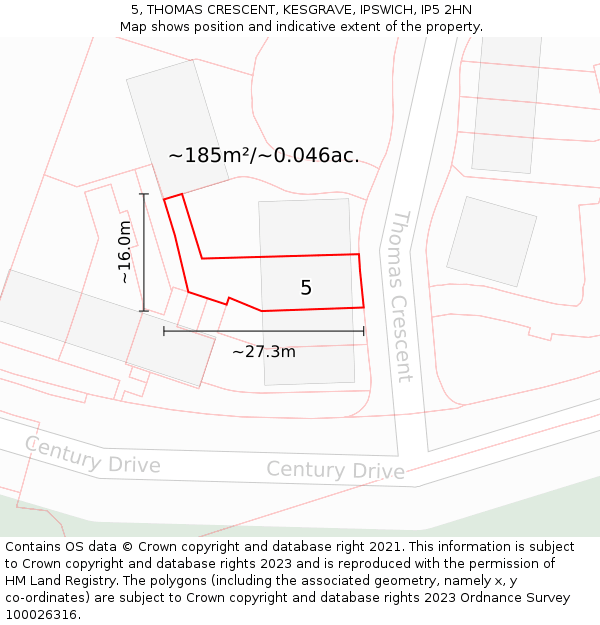 5, THOMAS CRESCENT, KESGRAVE, IPSWICH, IP5 2HN: Plot and title map