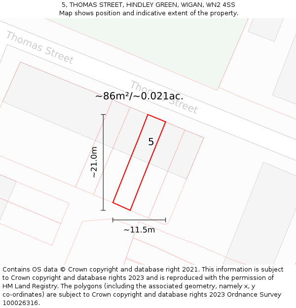 5, THOMAS STREET, HINDLEY GREEN, WIGAN, WN2 4SS: Plot and title map