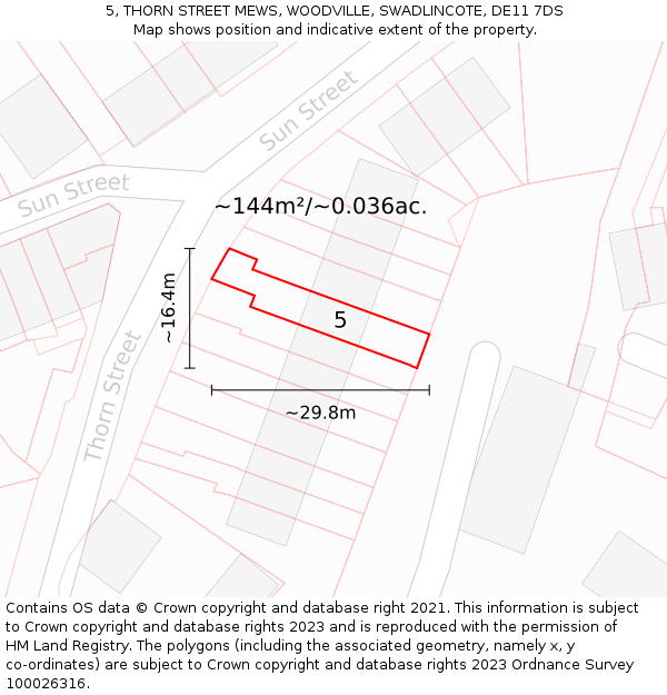 5, THORN STREET MEWS, WOODVILLE, SWADLINCOTE, DE11 7DS: Plot and title map