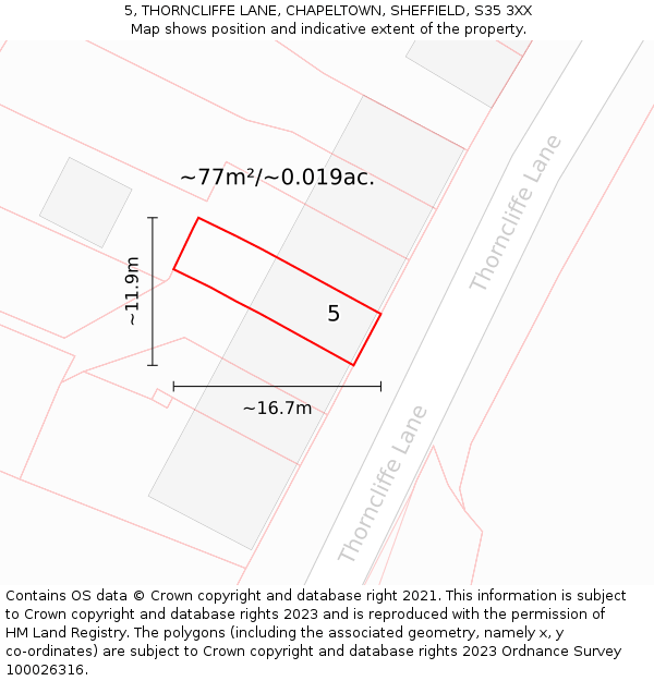 5, THORNCLIFFE LANE, CHAPELTOWN, SHEFFIELD, S35 3XX: Plot and title map