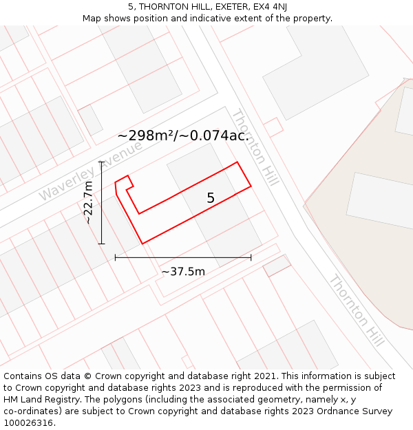 5, THORNTON HILL, EXETER, EX4 4NJ: Plot and title map