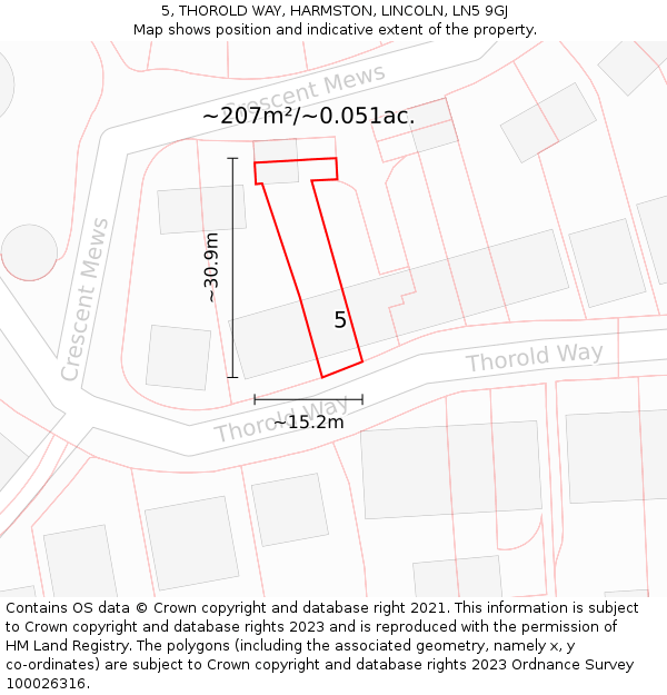5, THOROLD WAY, HARMSTON, LINCOLN, LN5 9GJ: Plot and title map