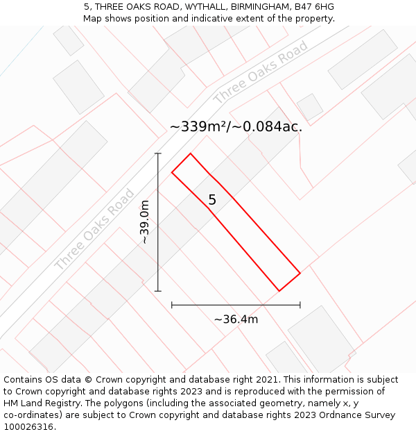 5, THREE OAKS ROAD, WYTHALL, BIRMINGHAM, B47 6HG: Plot and title map