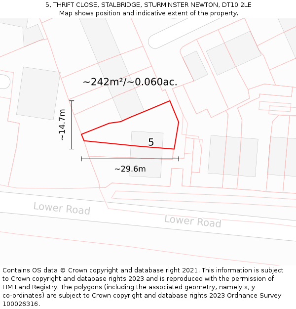 5, THRIFT CLOSE, STALBRIDGE, STURMINSTER NEWTON, DT10 2LE: Plot and title map