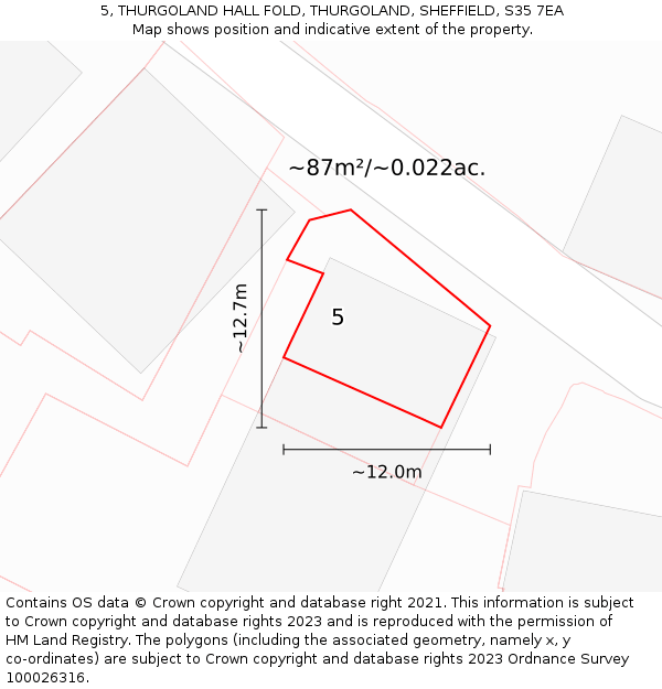 5, THURGOLAND HALL FOLD, THURGOLAND, SHEFFIELD, S35 7EA: Plot and title map