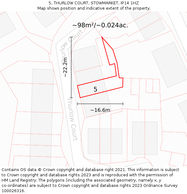 5, THURLOW COURT, STOWMARKET, IP14 1HZ: Plot and title map