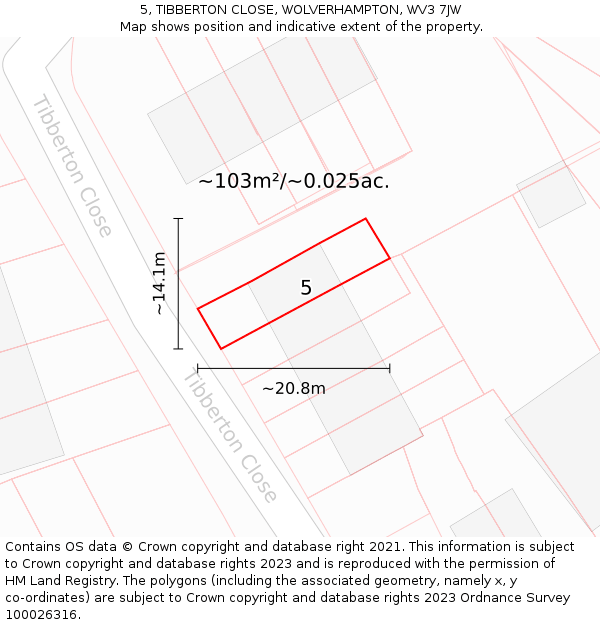 5, TIBBERTON CLOSE, WOLVERHAMPTON, WV3 7JW: Plot and title map