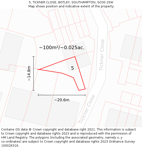 5, TICKNER CLOSE, BOTLEY, SOUTHAMPTON, SO30 2SW: Plot and title map